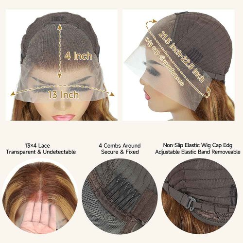 YUNXING Ombre Lace Front Wig Human Hair Highlight 13X4 Lace Front Wigs Human Hair Pre Plucked 200% Density Honey Blonde 4/27 Colored Wigs for Women 26 Inch
