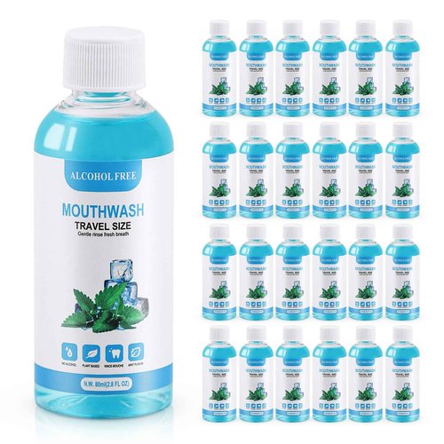 100 pcs Travel Size Mouthwash Bulk, 80ml/2.7fl oz, Fresh Mint Portable Mini Mouthwash Individual Bottles for Travel Toiletry Kits