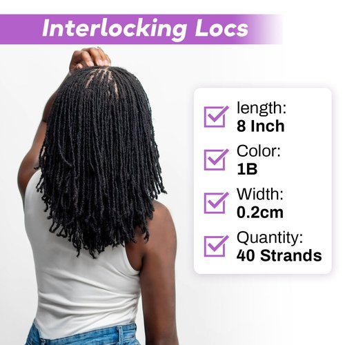 Beauday 8 inch 40 Stands Sisterlocks Loc Extensions Human Hair, 0.2cm Width 100% Human Hair Micro Dreadlock Extensions, Soft Human Hair Dreads Extensions, Natural Black (8 inch 40 Strands, 1B 0.2cm)