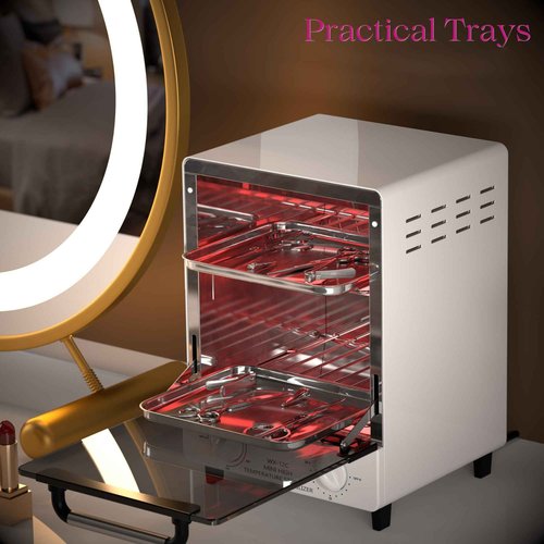 Sterilizer for Nail Tools, 12L Multifunctional High Temperature Cleaning Dry Box Stainless Steel with Temp Control, Timer, 2 Stainless Trays, Tweezer Sterilizer, Nail Salon Equipment, 110V 1000W