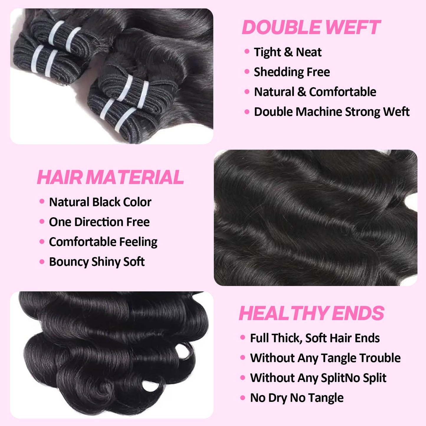 12A Human Hair Bundles 18 20 22 Inch 3 Bundles Human Hair Body Wave 100% Unprocessed Brazilian Virgin Hair Quick Weave Extensions Natural Black