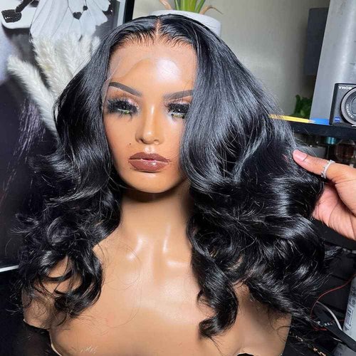 Caijuxing Lace Front Wigs Human Hai 13x6 Body Wave Lace Front Wigs for Black Women 200% Density Body Wave Bob Wigs Human Hair Pre Plucked Natural Color (14 Inch)