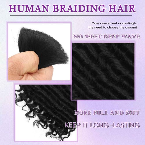 Human Braiding Hair for Boho Braids Human Hair 150g 22 Inch Deep Wave Natural Color Boho Braids Human Hair No Weft Boho Human Braiding Hair Curly 6 Bundles/Pack 1B