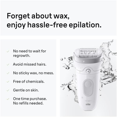 Braun Epilator Silk-épil 7, Hair Removal Device, Women Shaver & Trimmer, Wet and Dry, Wide Head, Includes Shaver Head and Trimmer Comb, SE7-041, Silver