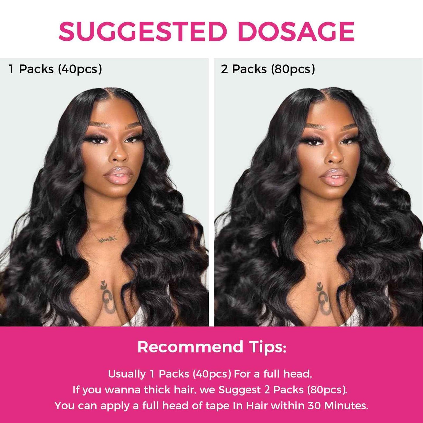 Lashey Tape in Hair Extensions Human Hair 40pcs 100g/pack 22 Inch Body Wave Natural Black Soft and Invisible Hair Extensions