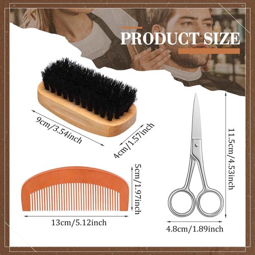 Zubebe 20 Sets Beard Brush and Comb Set for Men, Boar Bristle Brush, Wood Mustache Comb and Beard Trimming Scissors with Travel Pouch, Beard and Mustache Grooming Kit for Beard Care Valentine GIft