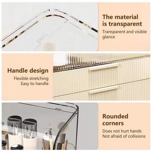 DASITON Clear Cover Dustproof Three layers Storage Box,Makeup Brush Holder,Large Capacity Desktop Storage Box with Drawer,for Beauty Products,Perfume,Jewelry,Nail Polish