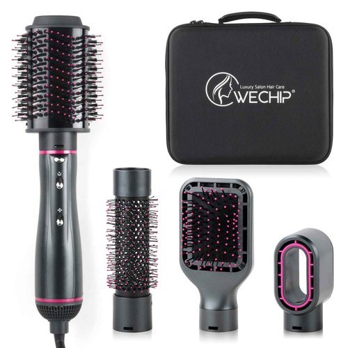 Hair Dryer Brush, WeChip 4 in 1 Detachable Negative Ion Hair Dryer, Blow Dryer Brush for Straightening/Drying/Curling, with Carrying Case (Gray)