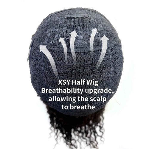 XSY Half Wig Human Hair Deep Wave 20 Inch Curly Half Wig 3 In 1 Drawstring Seamless Flip Over Glueless Wear and Go Half Wigs for Black Women Beginner Friendly 180% Density Natural Black