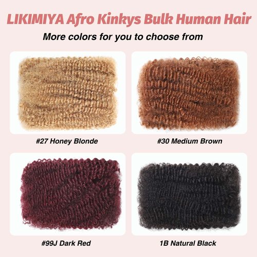 Afro Kinkys Bulk Human Hair for Braid Braiding Mini Twist Locs Dreadlock Extensions Afro Kinky-Curly Human Braiding Hair Bundles For Men Women Kids 14 Inch 4 Bulk 120g 1B Natural Black Easy to Install