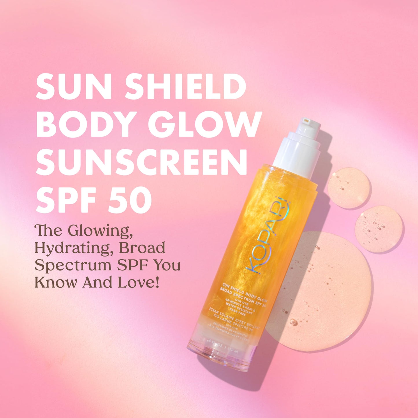 Kopari Sun Shield Body Glow, Broad Spectrum SPF 50, Lightweight Shimmering Gel Texture Absorbs Quickly, Non Sticky, Glowing Results, Gold 2 Pack