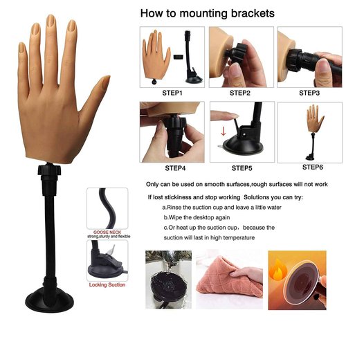 Silicone Practice Hand for Acrylic Nails, Bendable Female Mannequin Life Size Practice Hand with Stand for Nails Practice Nail Art Tools (3#-2P)