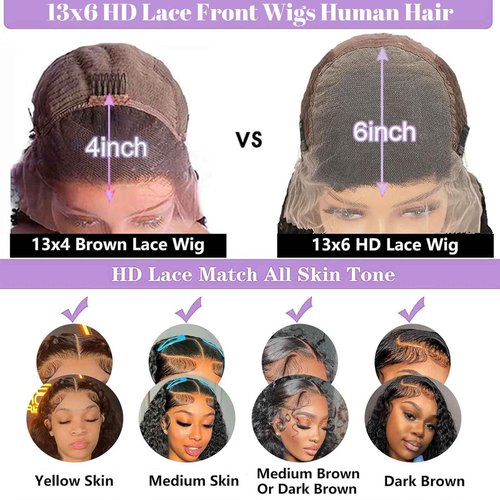 Mepurer 26 Inch Deep Wave Wig Human Hair with Baby Hair 200 Density 13x6 Lace Front Wigs Human Hair Pre Plucked Natural Hairline Deep Curly Lace Frontal Wig for Black Women Natural Color