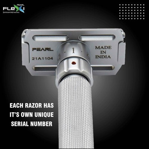 Pearl Flexi Adjustable Safety Razor Version V12 - Reusable Metal Razor made of 100% Brass | Eco Friendly Double Edge Razor for Men | Men's Shaving Razor for best Father's Day Gift