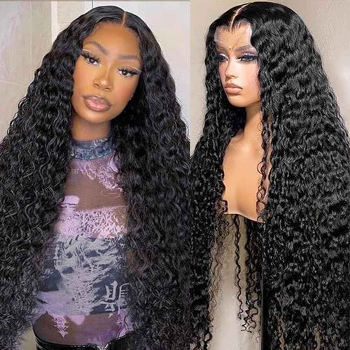 SOSATISFY Deep Wave Lace Front Wigs Human Hair 4x4 HD Transparent Lace Closure Wigs Glueless 180% Density Wigs for Black Women Pre Plucked with Baby Hair (26 inch)