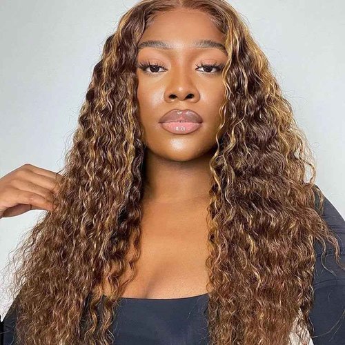 Chesma 28inch Highlight Ombre Lace Front Wig Human Hair 13x4 HD Honey Blonde 4/27 Deep Wave Lace Frontal Wigs Glueless Wigs 180 Density