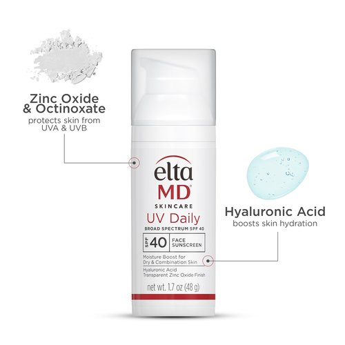 EltaMD UV Daily SPF 40 Face Sunscreen Moisturizer with Zinc Oxide, Daily Face Moisturizer with SPF, Sunscreen, For Dry Skin 1.7 oz Pump (Pack of 2)