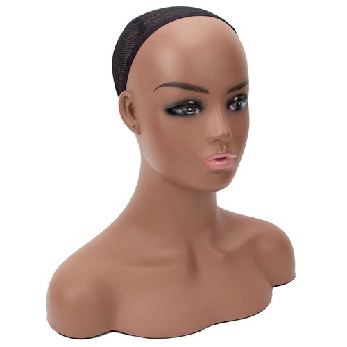 A1 Pacific Mannequin PVC Manikin Head Realistic Mannequin Head with Shoulder Bust Wig Head Stand for Wigs Display Making Styling PMH-DC487 (16.5 Inches, Tanned)