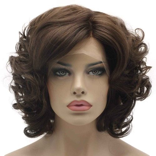 Lushy Hair Lace Front Synthetic Wig - Short 10inch Wavy Two Tone Brown Mix Wig - Heat Friendly Heavy Density