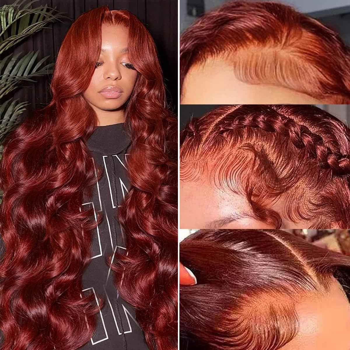 22 Inch Lace Front Wigs Reddish Brown Lace Front Human Hair Body Wave 180% Density 33# Lace Frontal Wig Pre Plucked with Baby Hair for Women Auburn Brown