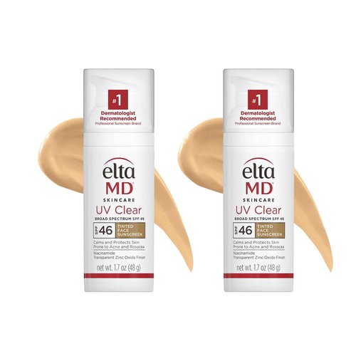 EltaMD UV Clear Tinted Sunscreen for Face, SPF 46 with Zinc Oxide, Oil-Free, Dermatologist Recommended, For Acne-Prone Sensitive Skin, 1.7 oz (Pack of 2)