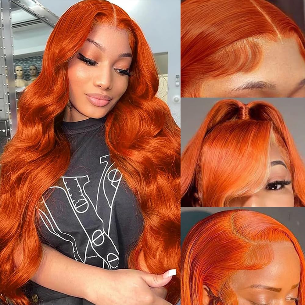 Ginger Lace Front Wigs Human Hair,13x6 HD Body Wave Ginger Lace Frontal Wigs Human Hair Pre Plucked with Baby Hair,180 Density 350 Colored wigs Glueless Ginger Orange Wig Human Hair for Women 26 inch