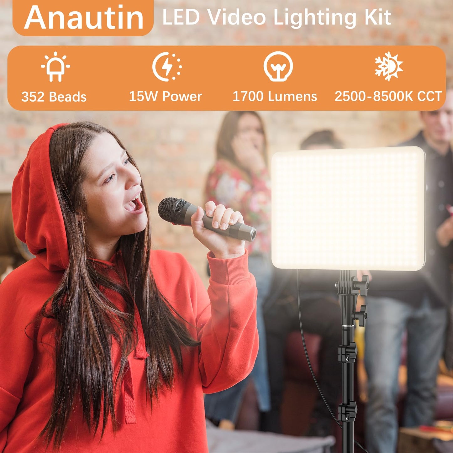 2-Pack LED Video Lighting Kit, Anautin 15W/1700Lux Photography Lighting with Tripod Stand, 2500-8500K Dimmable Streaming Light for Video Recording, Gaming, Podcast, Barber, Salon, TikTok, YouTube