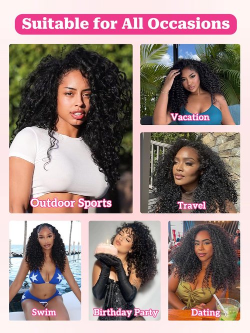 yosly Half Wig Human Hair Water Wave Glueless Wigs Curly Half Wig 3 In 1 Adjustable Drawstring Seamless Flip Over Invisible Hairline Wear Go Beginner Friendly Curly Half Wigs for Women 16 Inch