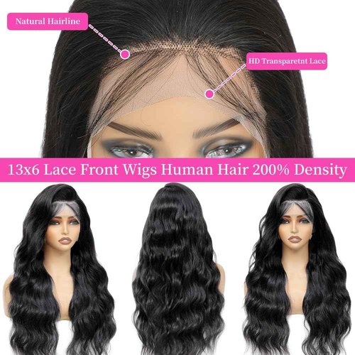 KOTTN 13x6 Body Wave Lace Front Wigs Human Hair 26 Inch 200 Density HD Lace Frontal Wigs 12A Brazilian Virgin Human Hair Wig pre Plucked Natural Hairline 3x Longer Lifespan