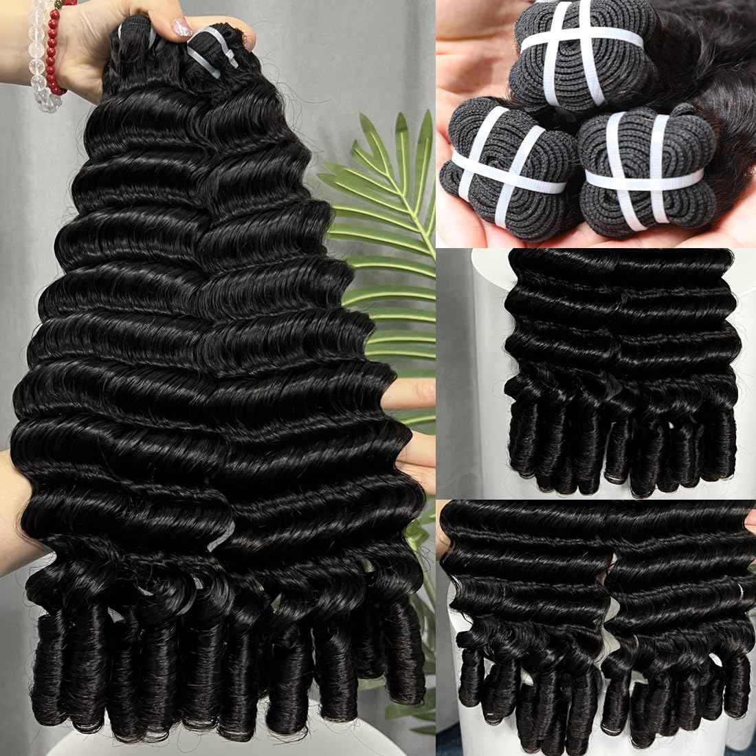 15A Burmese Deep Wave Bundles Human Hair 20 Inch 1 Bundle Tangle Free Unprocessed Brazilian Virgin Hair Weft with Spiral Curly End for Women Deep Wave Human Hair Weft Extensions