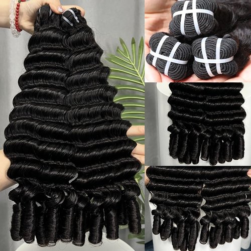 15A Burmese Deep Wave Bundles Human Hair 24 Inch 1 Bundle Tangle Free Unprocessed Brazilian Virgin Hair Weft with Spiral Curly End for Women Deep Wave Human Hair Weft Extensions