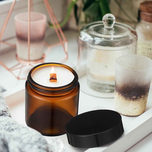 50 Pcs 2 oz Amber Glass Jars with Black Lids Leakproof Round Airtight Jars Empty Cosmetic Jars with Inner Liners Lid for Candle Making Storing Lotions Spice Powder Liquid Sample Makeup (Black,Amber)