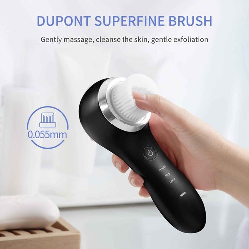 COSBEAUTY Face Scrubber Exfoliator Sonic Facial Cleansing Brush with 5 Interchangeable Brush Head,Face Brush Cleanser for Men IPX7 Waterproof,Wireless Rechargeable for Massaging,Deep Cleansing(Black)