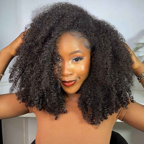 GYRJC 22 Inch Half Wig Human Hair 200% Density Kinky Curly Half Wig 3 In 1 Seamless Drawstring Curly Human Hair Wig Wear Go Glueless Wigs Human Hair Beginner Friendly Short Headband Wig for Women
