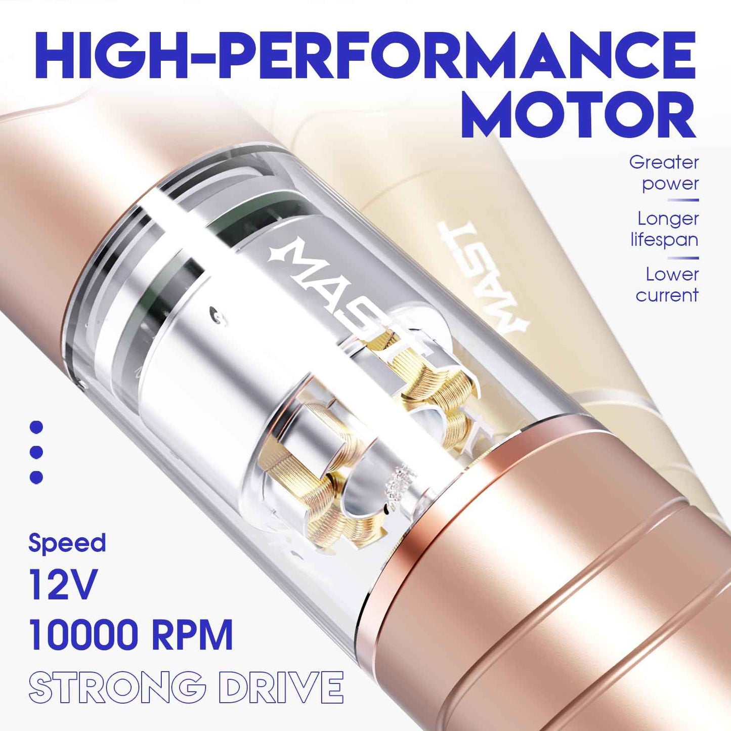 Mast Nano2 Tattoo Gun Cordless Tattoo Machine, 2 Batteries Power Supply, Super Light 66g, 1100mAh for 4 Hours (Champagne Gold)