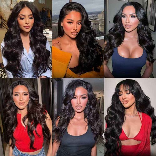 KAITHLYPO 12A Human Hair Bundles 14 16 18 Inch Body Wave 100% Unprocessed Brazilian Virgin 3 Bundles Weave Quick Wavy Human Hair Extensions for Women Natural Black