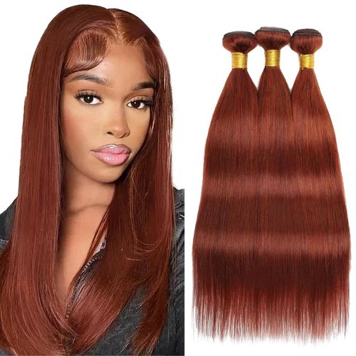 Leruikair Human Hair Bundles 20 22 24 Inch Reddish Brown Straight Human Hair Bundles Brazilian Color 33 Copper Red Unprocessed Brazilian Soft Quick Weave Hair for Black Women