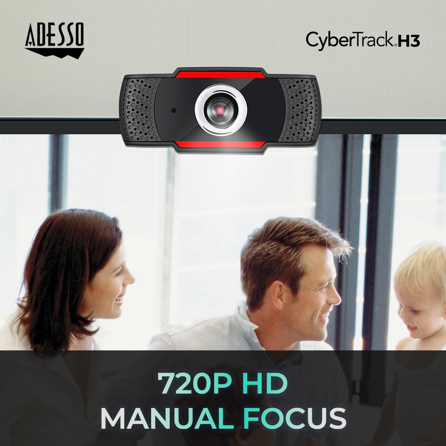 ADESSO CyberTrack H3 Webcam 12 Megapixel 30 fps USB 20 1280x720 Video CMOS Sensor Manual-Focus Microphone for PC & Laptop, Black