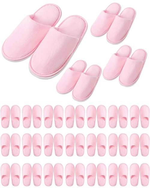 Twistover 24 Pairs Kids Disposable Slippers Non Slip Closed Kids Spa Slippers Comfortable Home Slippers Disposable Spa Indoor Outdoor Slipper for 4-12 Years Old Boys Girls Party Hotel Travel(Pink,S)