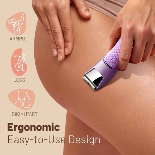 LGTGH Bikini Trimmer for Women: Pubic Hair Razor with Mirror & LED Light, Electric Shaver with Ceramic Blades & Travel Lock - Body Groomer IPX7 Waterproof Use for Legs/Arm/Underarm - Purple