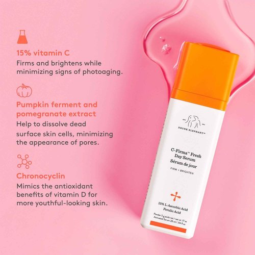 Drunk Elephant C-Firma Fresh Day Serum - 28 ml/.94 fl oz - 15% Illuminating Vitamin C - Clean Clinical Skincare - Cruelty-Free - Dermatologist-Tested - Free of Essential Oils, Silicones, and Fragrance