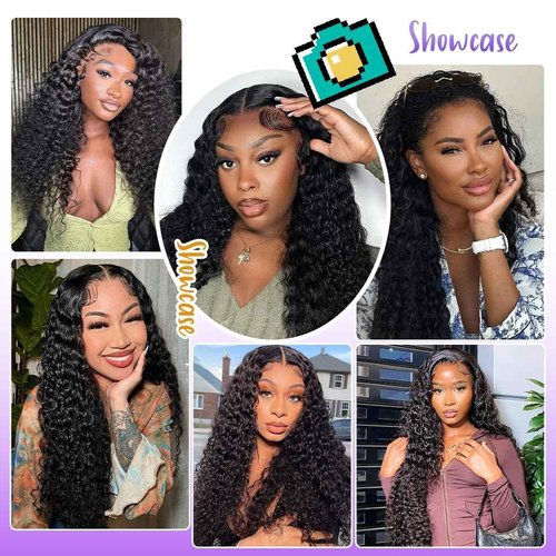 YYAD 13x4 Deep Curly Glueless Wigs Human Hair Deep Wave Lace Frontal Wet and Wavy Wig 20 Inches 180 Density Water Wave Lace Front Wigs Human Hair Pre Plucked with Baby Hair Natural Black 1B