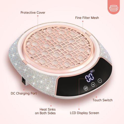 CHRISTINE SHELLY 3500RPM Cordless Nail Dust Collector,Portable Dust Collector Nail Tech with LED Display,Rechargeable Dust Suction Machine with Reusable Fillter for Acrylic Gel Polish,Salon & Home