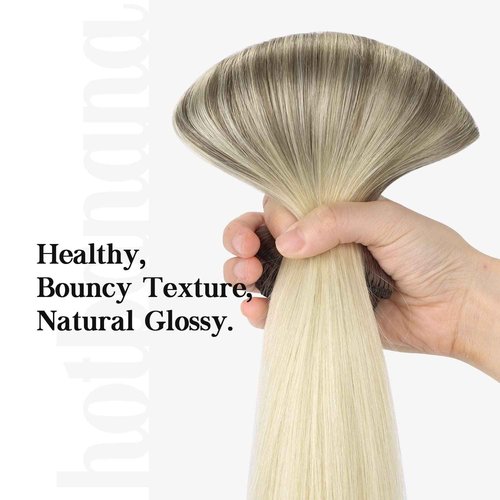 HOTBANANA Human Hair Clip in Hair Extensions, 9/60 Ash Brown to Platinum Blonde 120g Clip in Hair Extensions Real Human Hair Straight Remy Hair Clip in Hair Extensions 16 Inch 7pcs