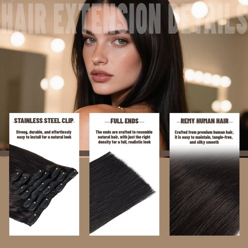 LuxeTress Clip in Hair Extensions Real Human Hair 16 Inch 120g 7Pcs Remy Extensions Double Weft Straight Hair Extensions for Add Volume (16in, 120g, #1B)