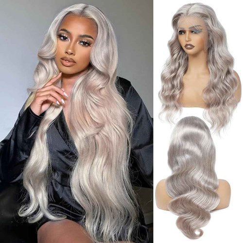 Pisenor 13x4 Grey Lace Front Wig Human Hair Body Wave Lace Frontal Wigs Human Hair HD 180% Density Transparent With Baby Natural Hairline Pre Plucked Lace Front wigs (22 inch)