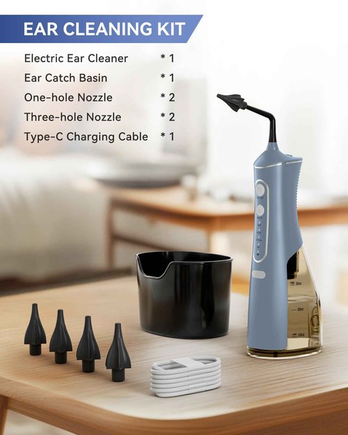 SEEDEAR Electric Ear Wax Removal Kit, Ear Wax Cleaner with 4 Water Pressure Modes, Ear Cleaning Kit Safer and More Effective Ear Irrigation Flushing System, Earwax Removal Tool with 4 Nozzles (Grey)
