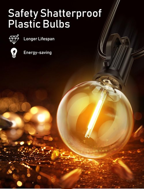 Brightown Outdoor String Lights - 2 Pack Globe Patio Lights 50 Ft with 25 G40 Shatterproof Bulbs, Waterproof Connectable Commercial Hanging Lights for Backyard Bistro Porch Cafe