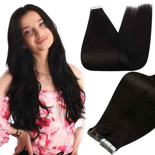 Full Shine Remy Tape in Hair Extensions Off Black Tape in Hair Extensions Human Hair 16Inch 50G and 18Inch 50G Tape in Extensions Straight Human Hair Total 40 Pieces Invisible Skin Weft Tape ins