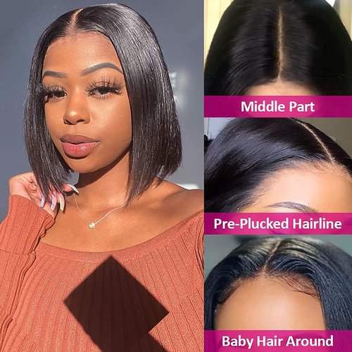 Pizazz Straight Bob Wig Human Hair 13x4 HD Transparent Lace Front Wigs Human Hair with Baby Hair 180 Density Glueless Wigs Human Hair Pre Plucked 10 inch
